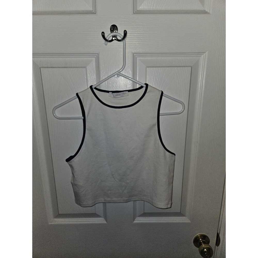 Mango MNG White Knitted Top with Contrasting Piping Size M Sleevless Tank Top